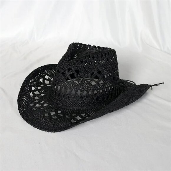 Black Western Cowboy Cowgirl Straw Hat Sun Summer Beach Party Rodeo, Womens Mens main image 2